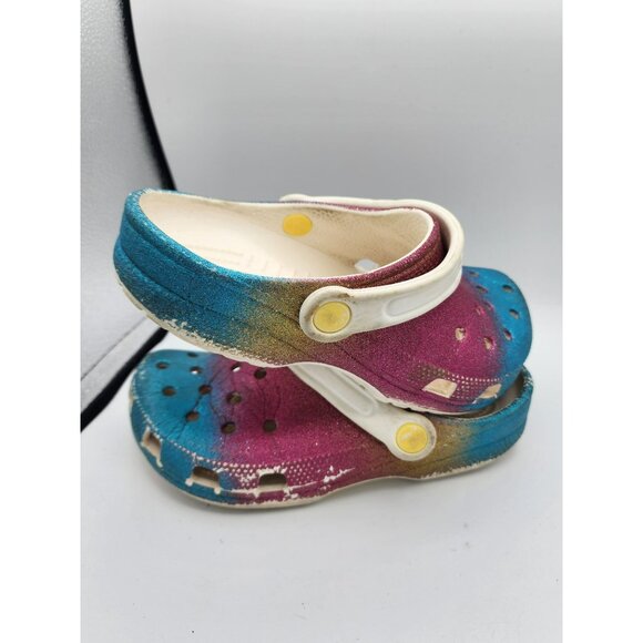 KIds Little Girls size 3 Glittery Crocs Pink/Blue - Picture 2 of 5